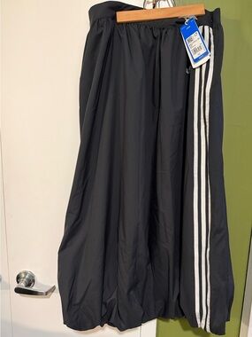 adidas Black long balloon skirt with White Three-Stripes